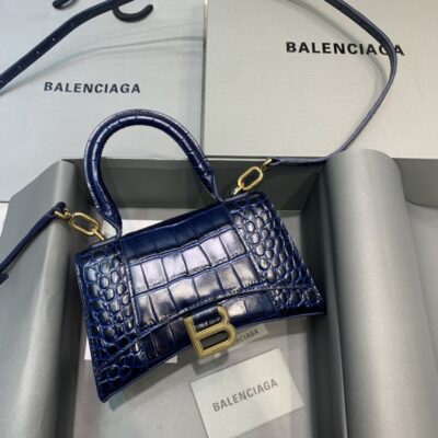 Balenciaga Mini Hourglass Bag in Navy Blue Crocodile Pattern