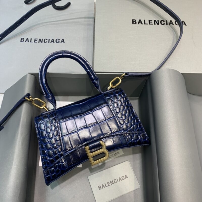 Balenciaga Mini Hourglass Bag in Navy Blue Crocodile Pattern