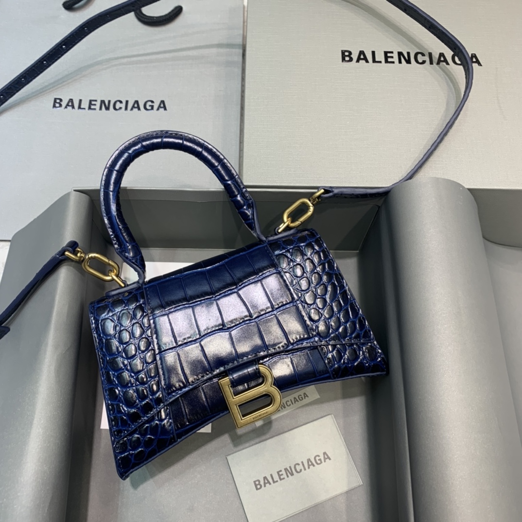 Balenciaga Mini Hourglass Bag in Navy Blue Crocodile Pattern