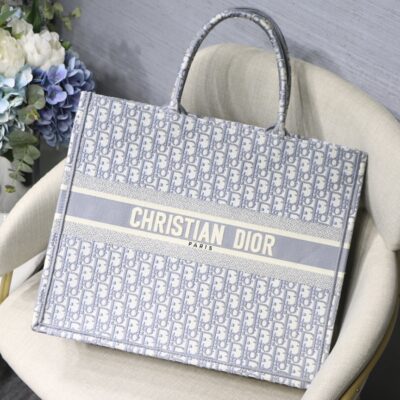 Dior Large Book Tote Bag in Bluish Grey Monogram