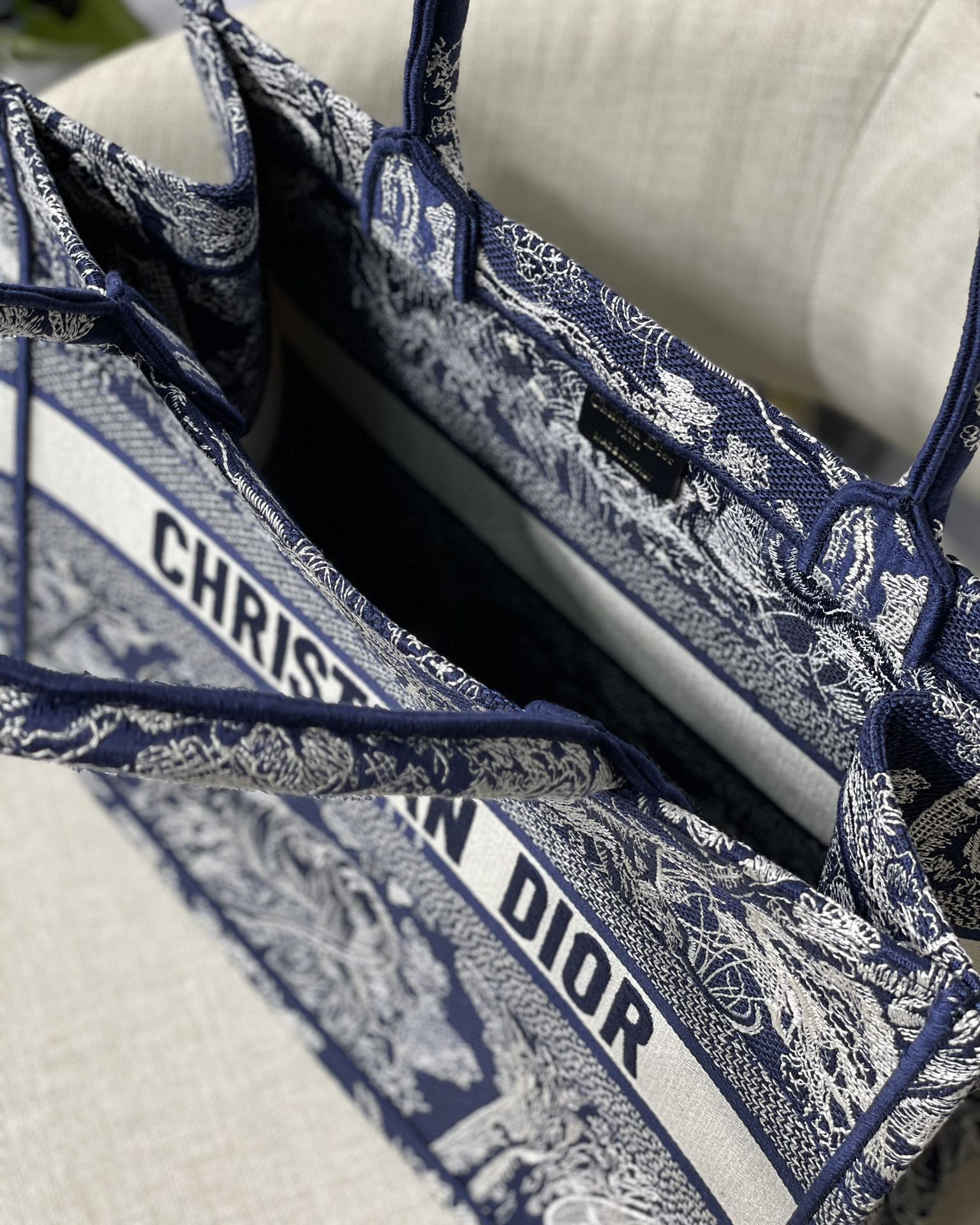 Dior Small Book Tote Bag in Dark Blue Tiger Embroidery - Image 10