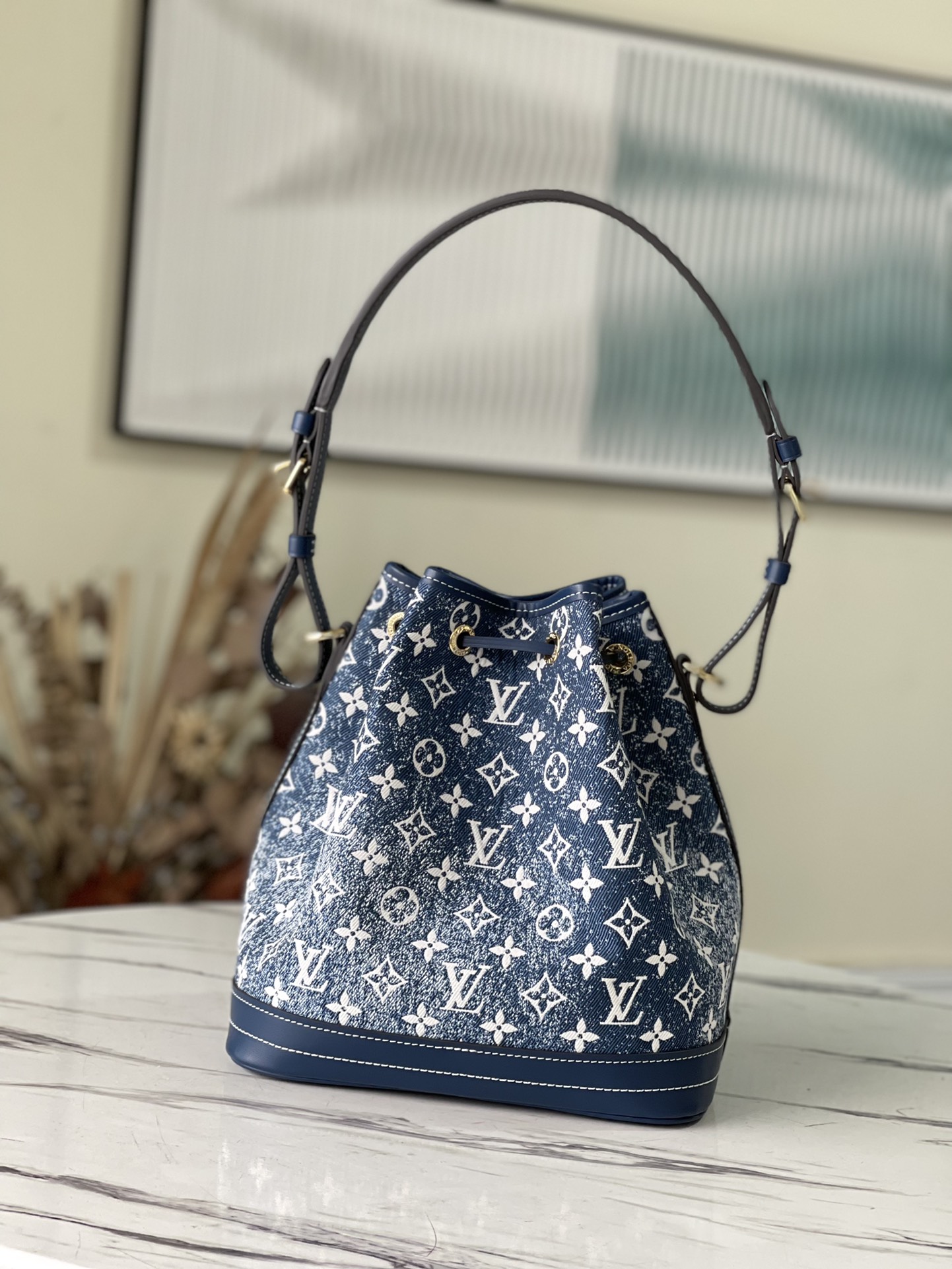 Louis Vuitton Petite Neonoe Bucket Bag in Blue Denim - Image 3