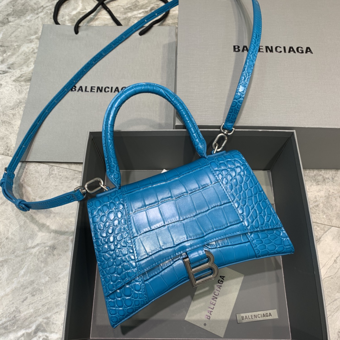 db9bf2_474508a745b24eb7b4f5a7797e44dab3mv2.jpg Balenciaga Small Hourglass Bag in Glazed Blue Crocodile Pattern - Image 1
