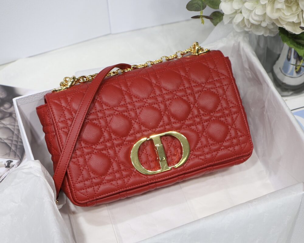 Dior Medium Caro Bag in Red Calfskin