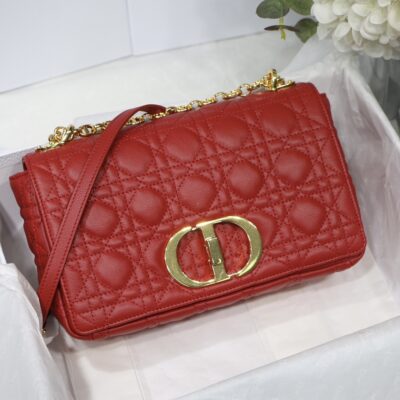 Dior Medium Caro Bag in Red Calfskin