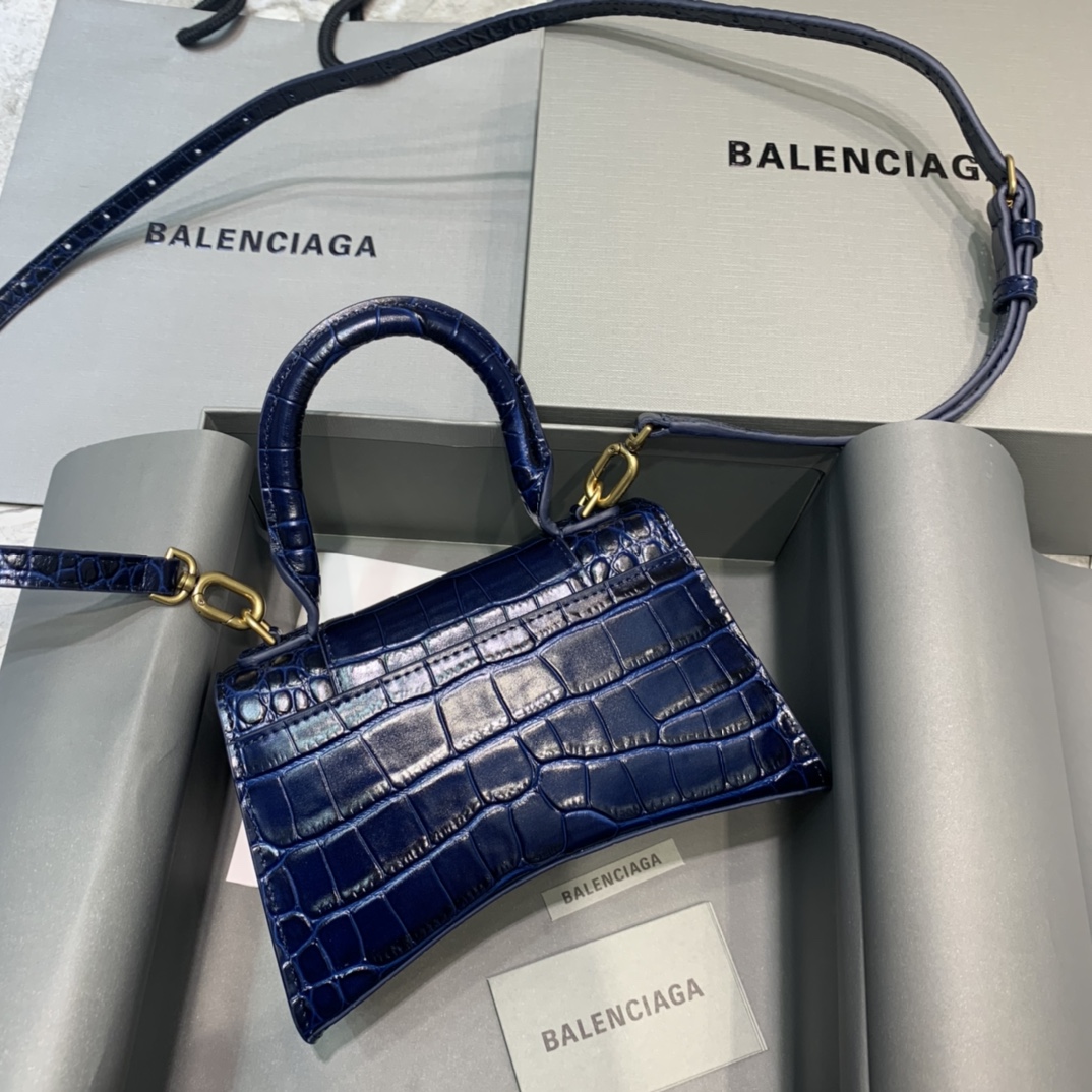 Balenciaga Mini Hourglass Bag in Navy Blue Crocodile Pattern - Image 3