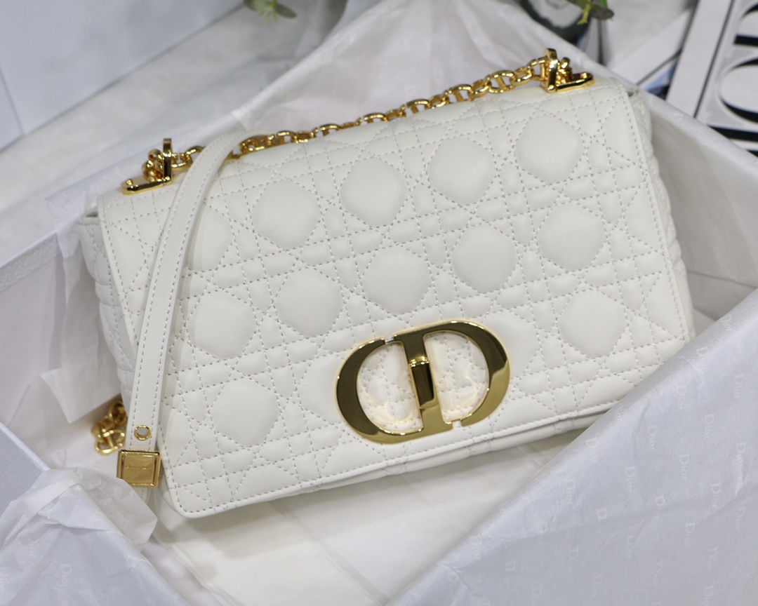 Dior Medium Caro Bag in White Calfskin - Image 9