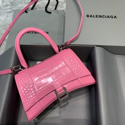 Balenciaga Small Hourglass Bag in Pink Crocodile Pattern