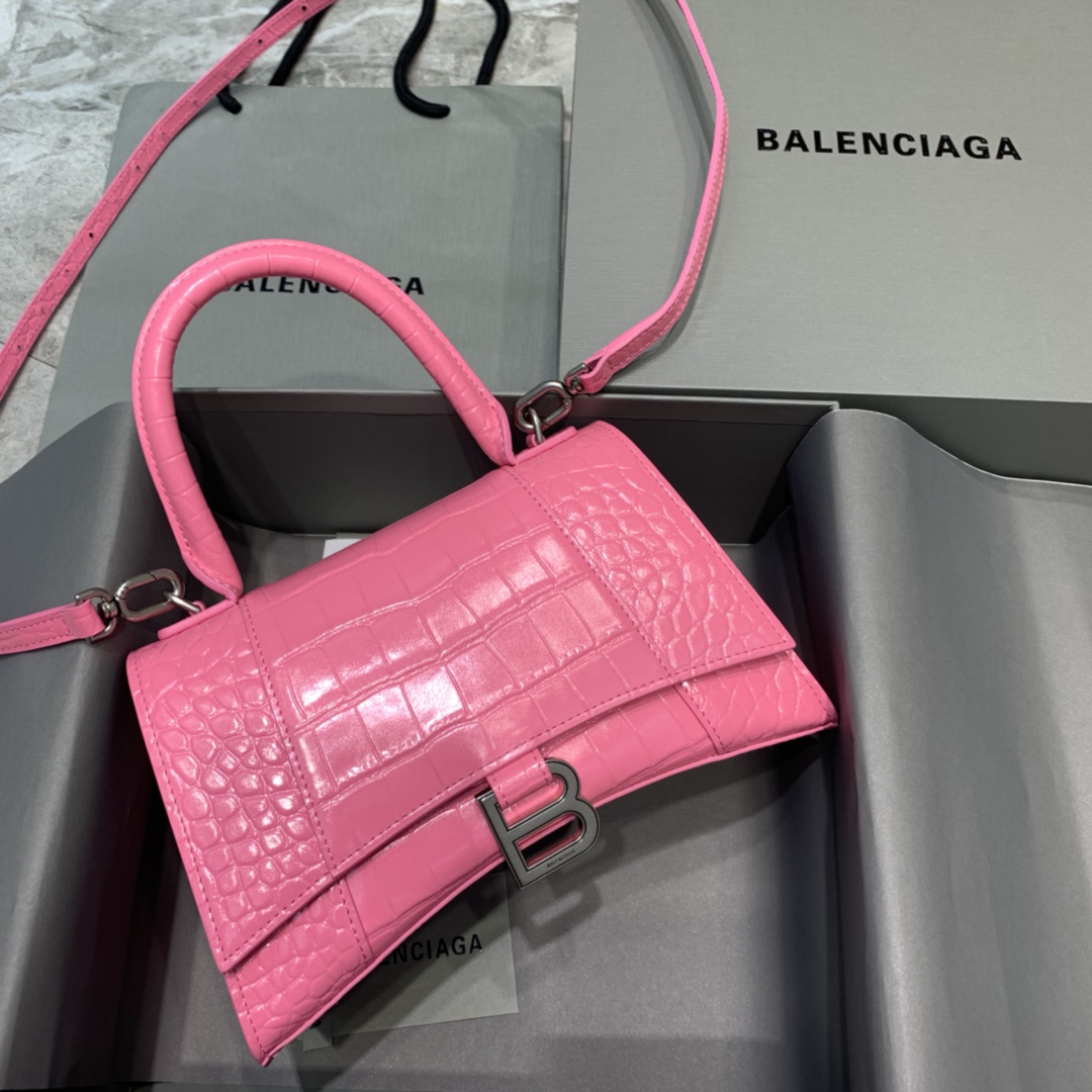 Balenciaga Small Hourglass Bag in Pink Crocodile Pattern