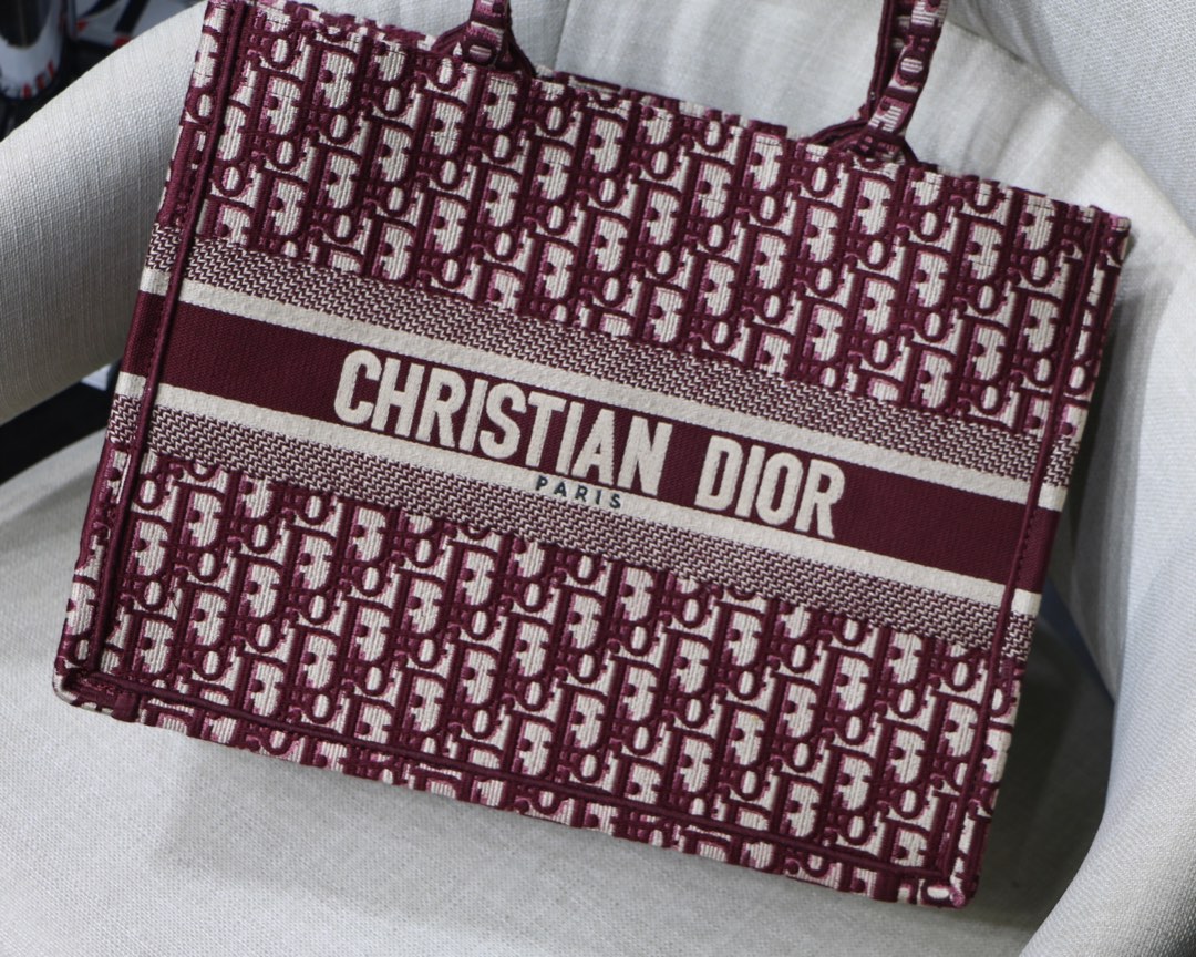 Dior Small Book Tote Bag in Dark Red Monogram - Image 3