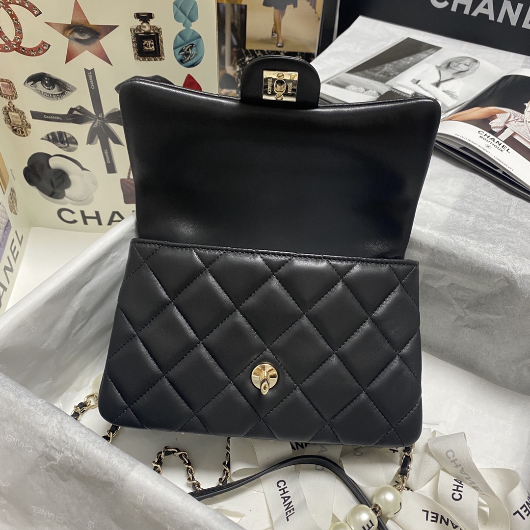 Chanel Pearl Chain Small Flap Bag in Black - Image 6