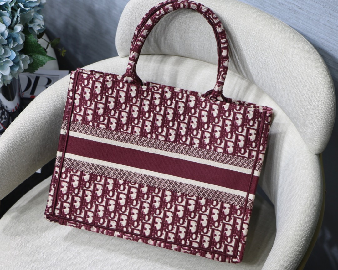 Dior Small Book Tote Bag in Dark Red Monogram - Image 4
