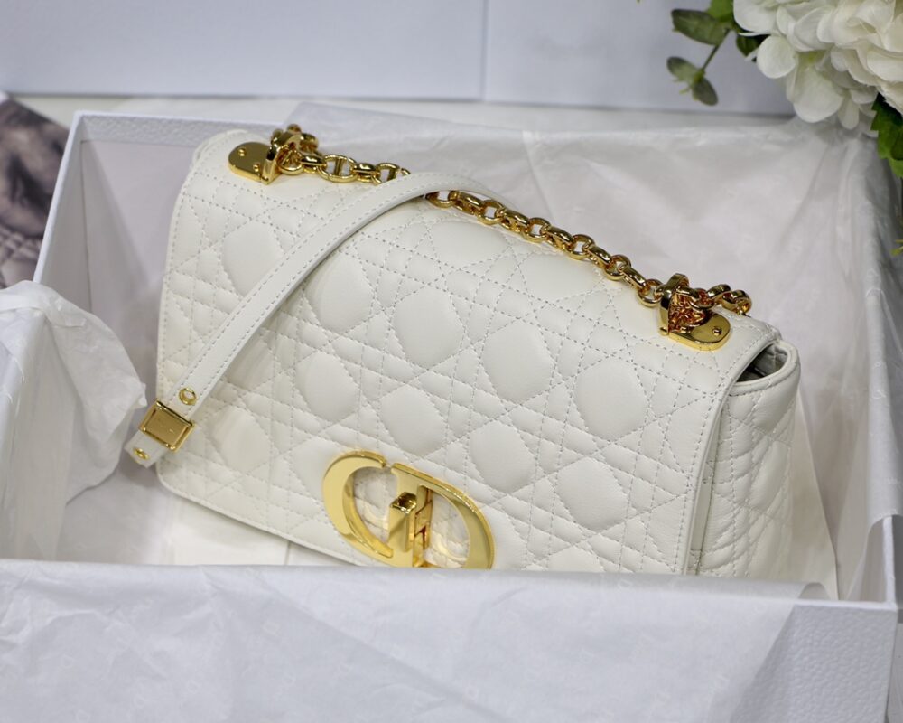 Dior Medium Caro Bag in White Calfskin