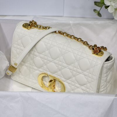 Dior Medium Caro Bag in White Calfskin