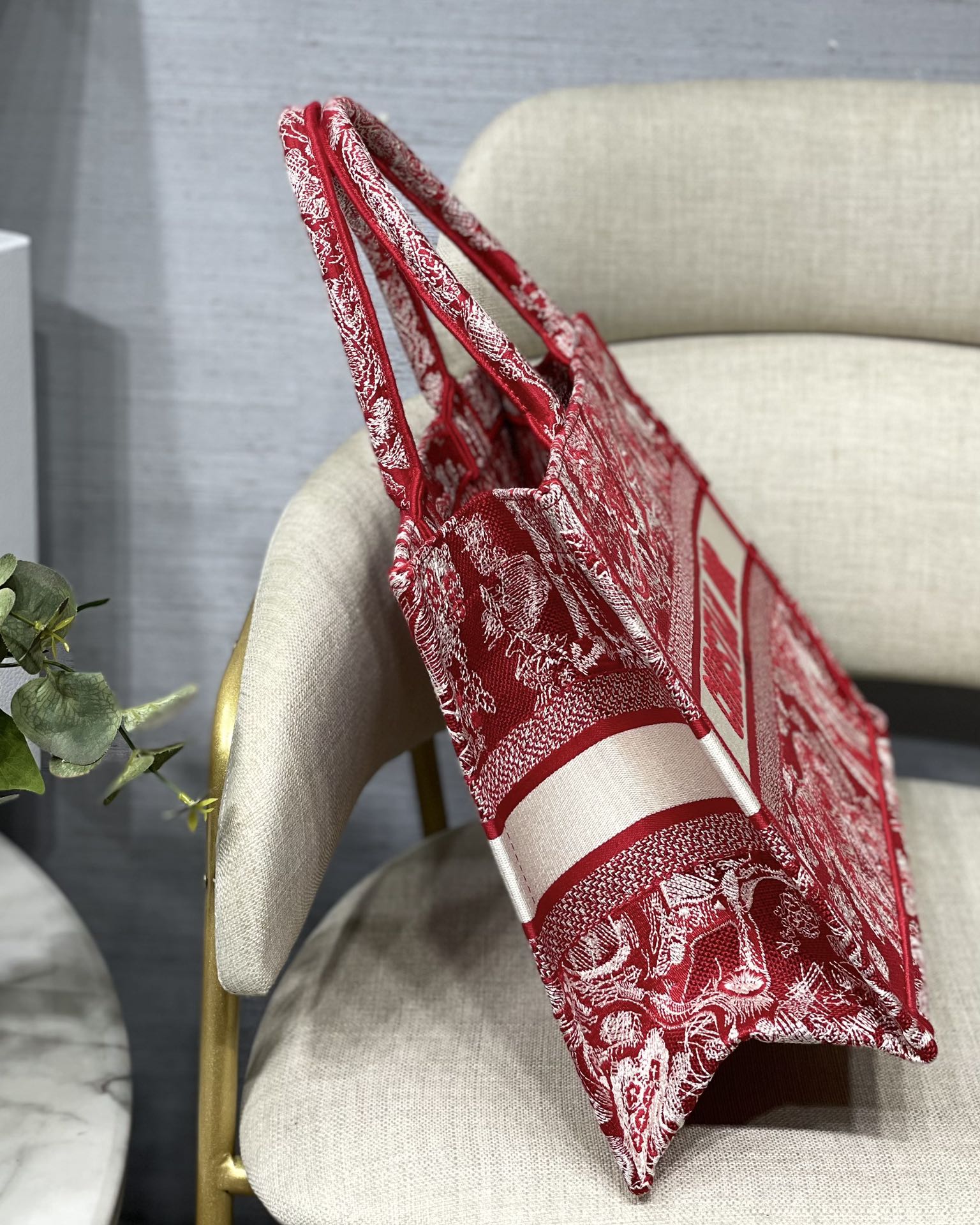Dior Small Book Tote Bag in Red Tiger Embroidery - Image 4