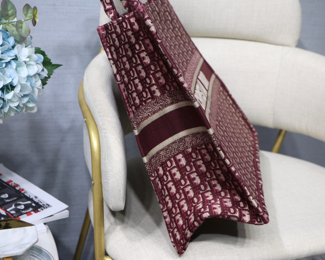 Dior Large Book Tote Bag in Dark Red Monogram - Image 9