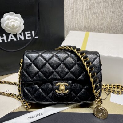 Chanel 22A Small Flap Bag in Black Calfskin