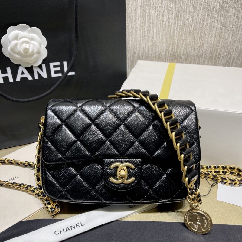 Chanel 22A Small Flap Bag in Black Calfskin