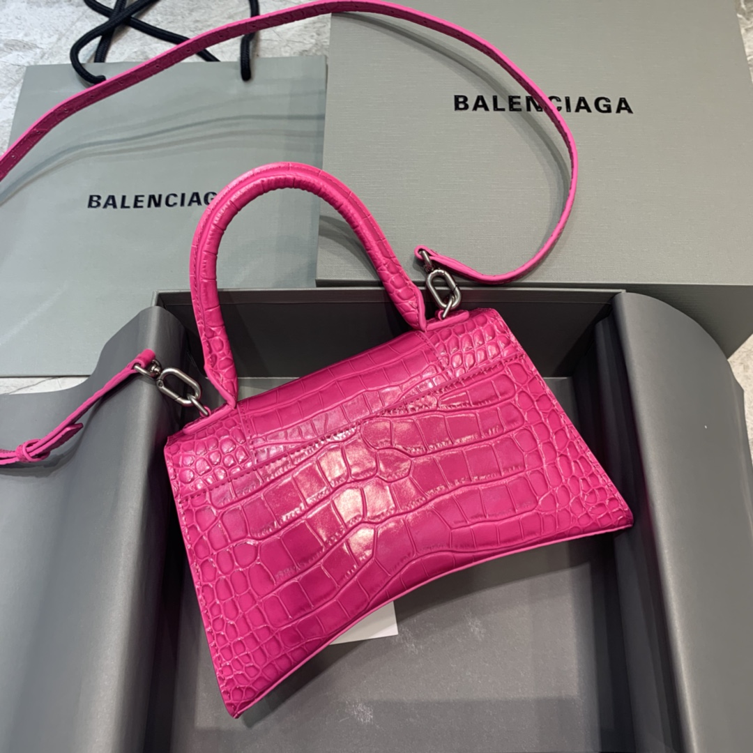 Balenciaga Small Hourglass Bag in Rose Red Crocodile Pattern - Image 3