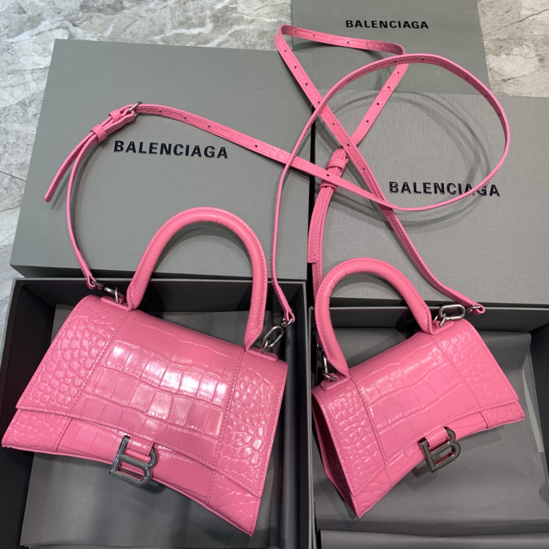 Balenciaga Mini Hourglass Bag in Pink Crocodile Pattern - Image 10