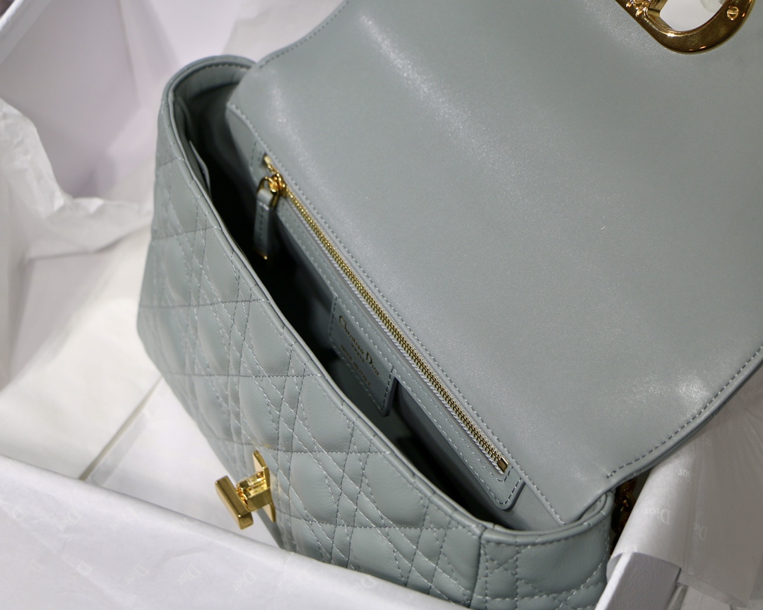 Dior Medium Caro Bag in Grey Calfskin - Image 10
