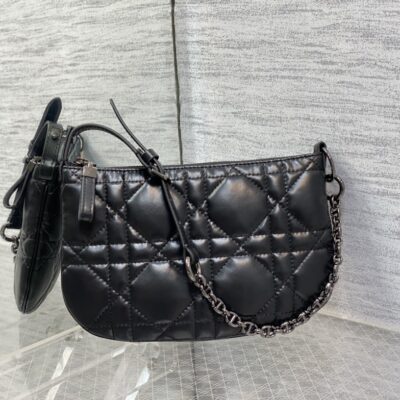 Dior Caro Tulip Bag 25 in Black Calfskin