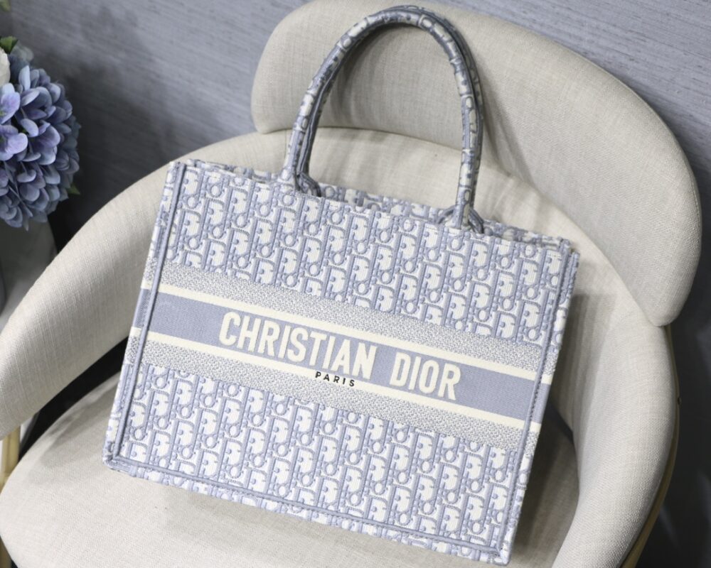 Dior Small Book Tote Bag in Bluish Grey Monogram