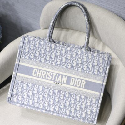 Dior Small Book Tote Bag in Bluish Grey Monogram