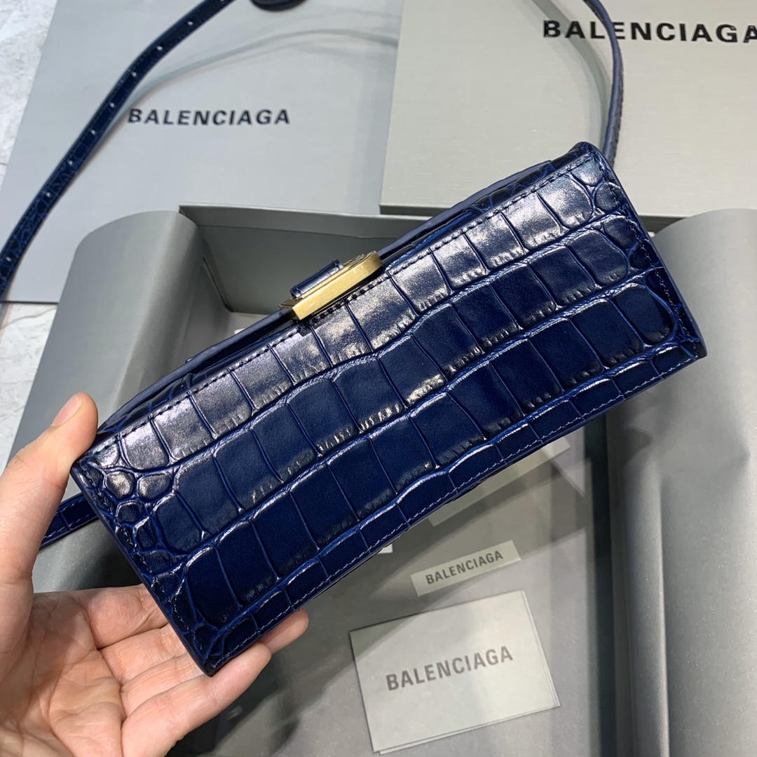 Balenciaga Mini Hourglass Bag in Navy Blue Crocodile Pattern - Image 4