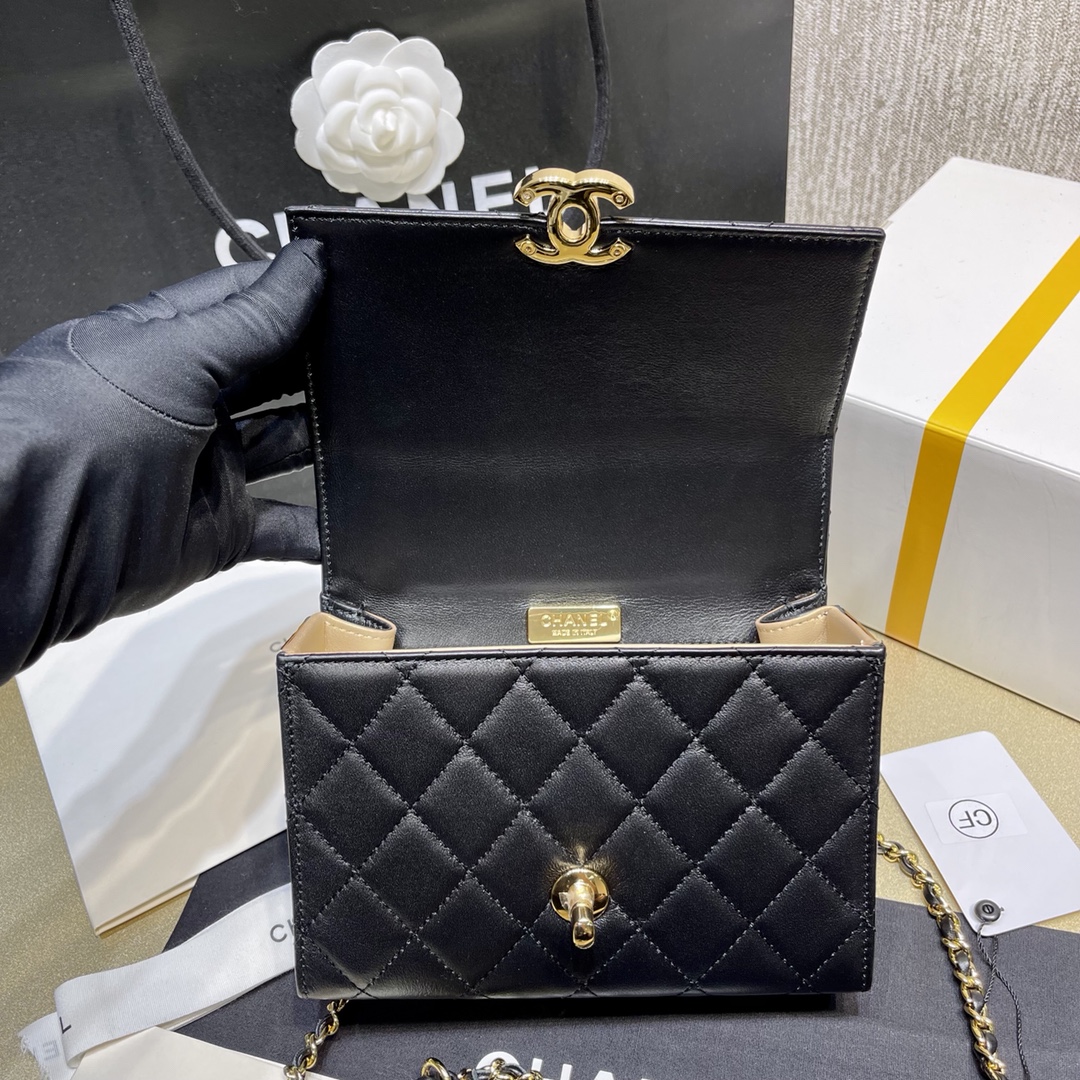 Chanel 22 Classic Rectangular Mini Flap Bag in Black Lambskin - Image 9