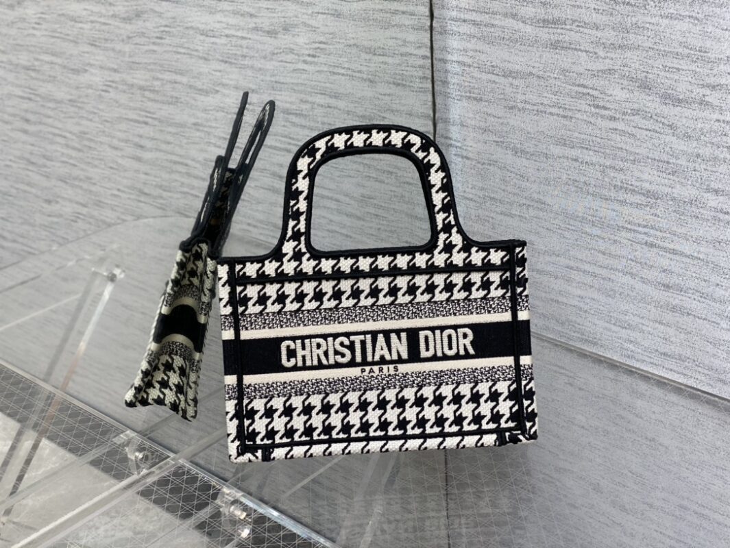 Dior Small Tote Bag in Black & White Houndstooth