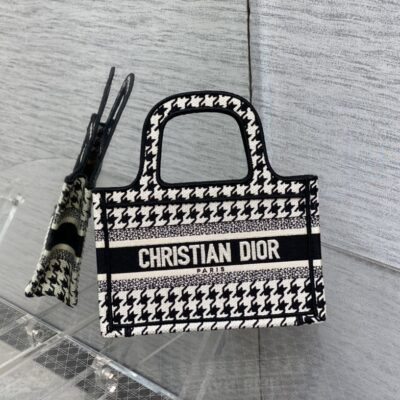 Dior Small Tote Bag in Black & White Houndstooth