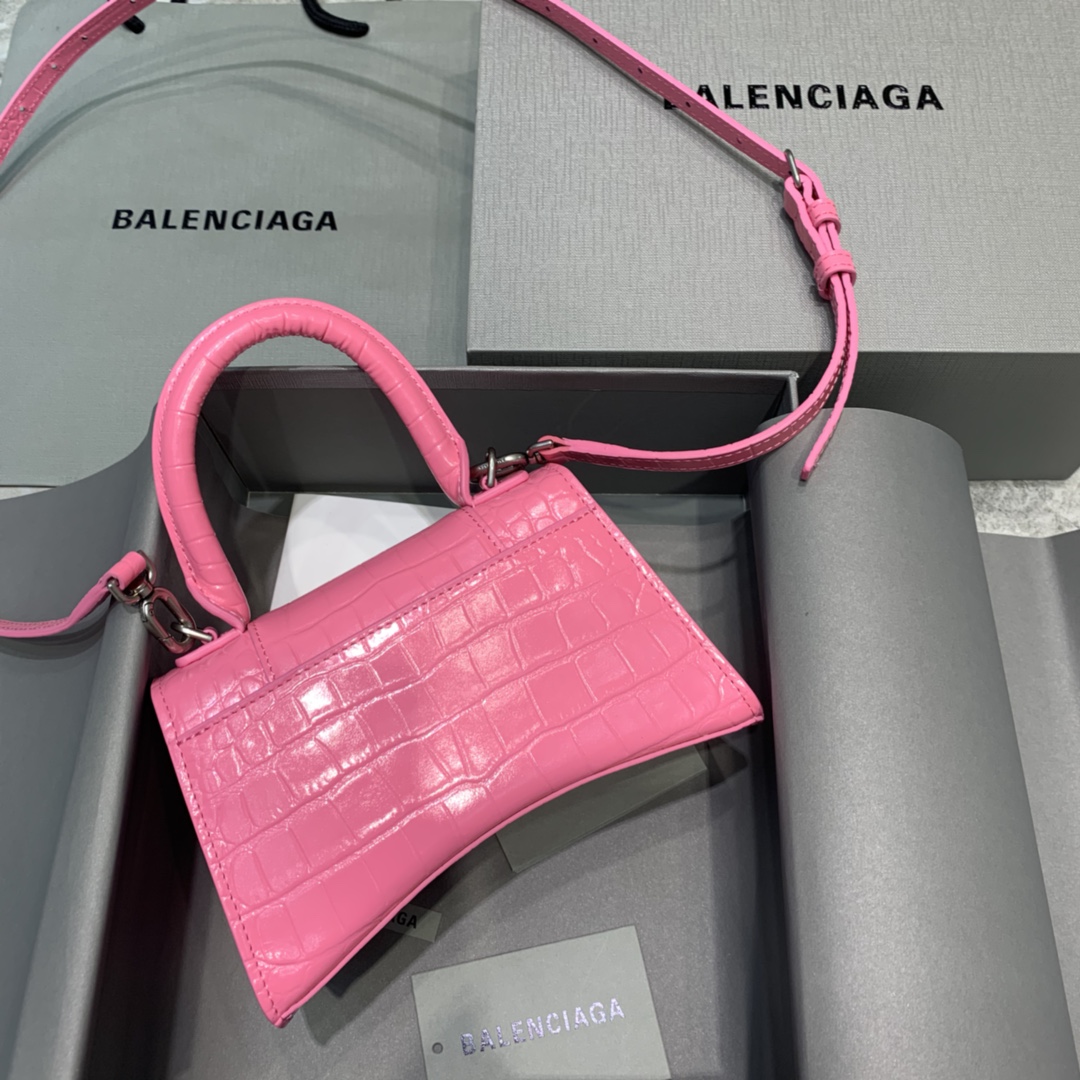 Balenciaga Mini Hourglass Bag in Pink Crocodile Pattern - Image 3