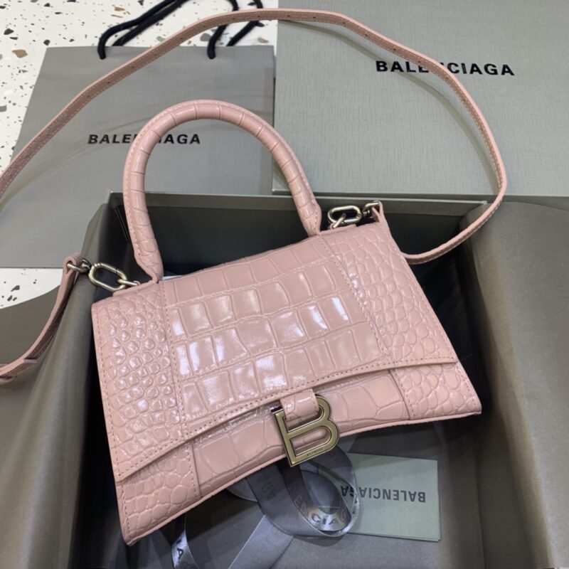 Balenciaga Small Hourglass Bag in Bean Pink Crocodile Pattern