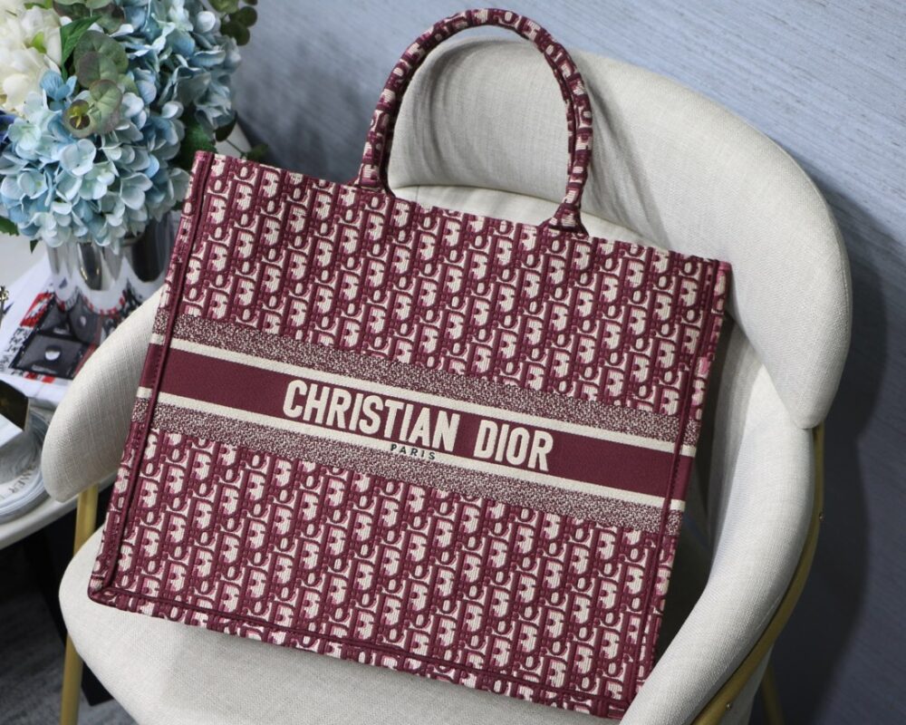 Dior Large Book Tote Bag in Dark Red Monogram