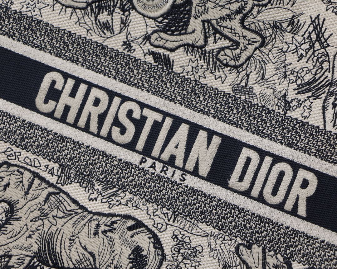 Dior Small Book Tote Bag in Black&White Tiger Embroidery - Image 4