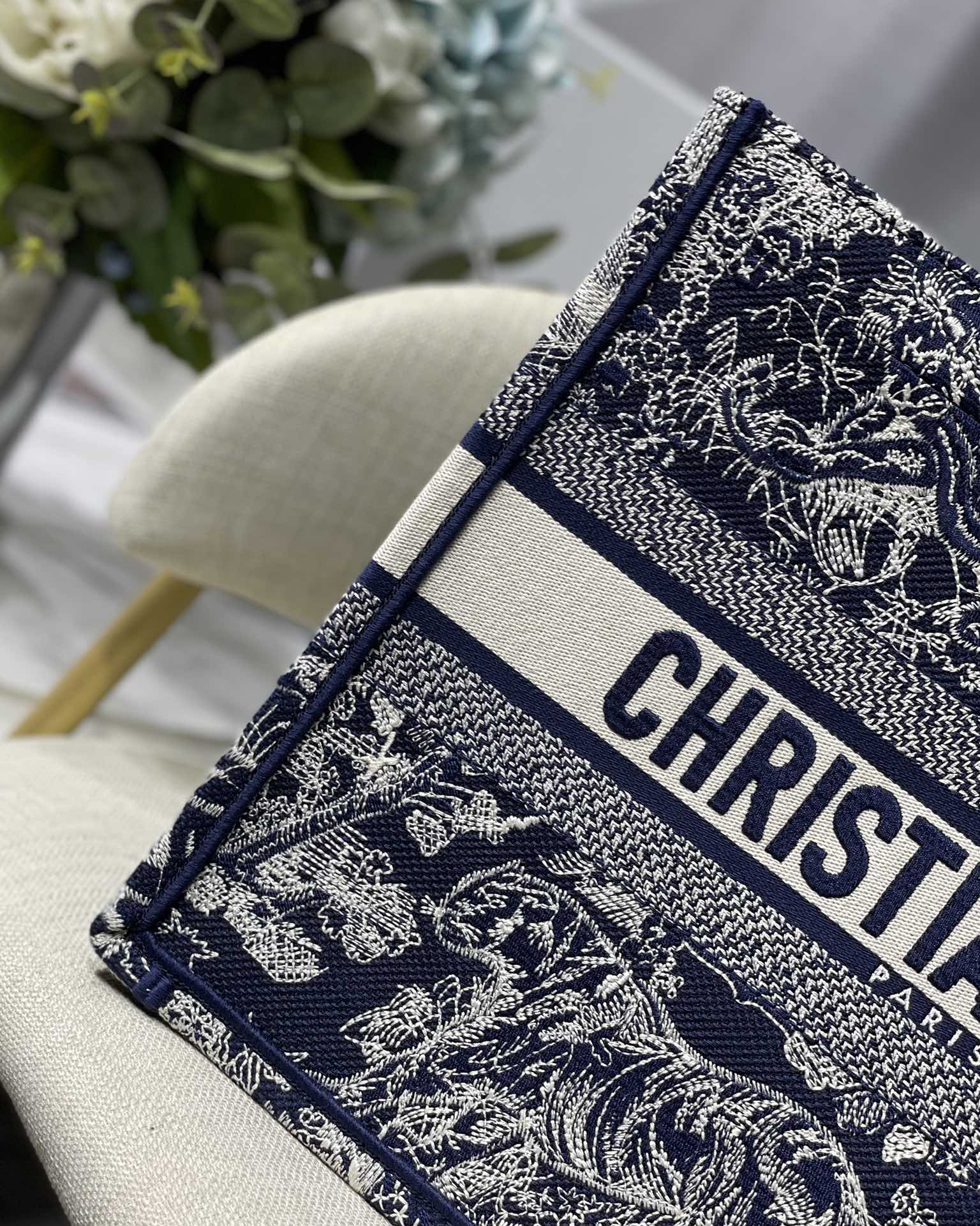 Dior Small Book Tote Bag in Dark Blue Tiger Embroidery - Image 9