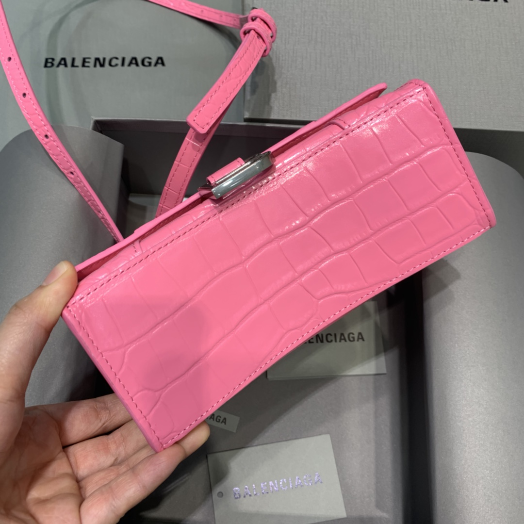 Balenciaga Mini Hourglass Bag in Pink Crocodile Pattern - Image 5