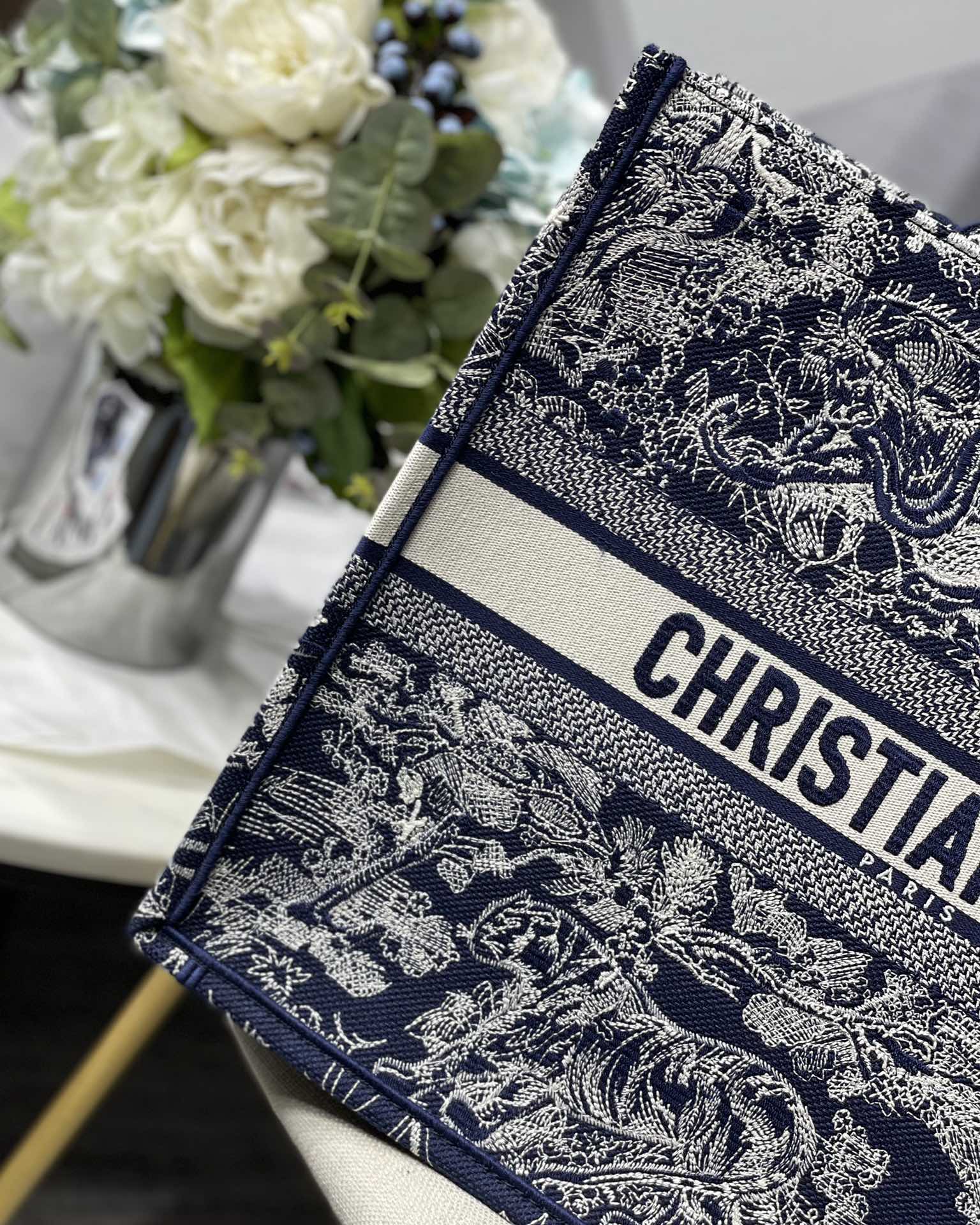 Dior Large Book Tote Bag in Dark Blue Embroidery - Image 10