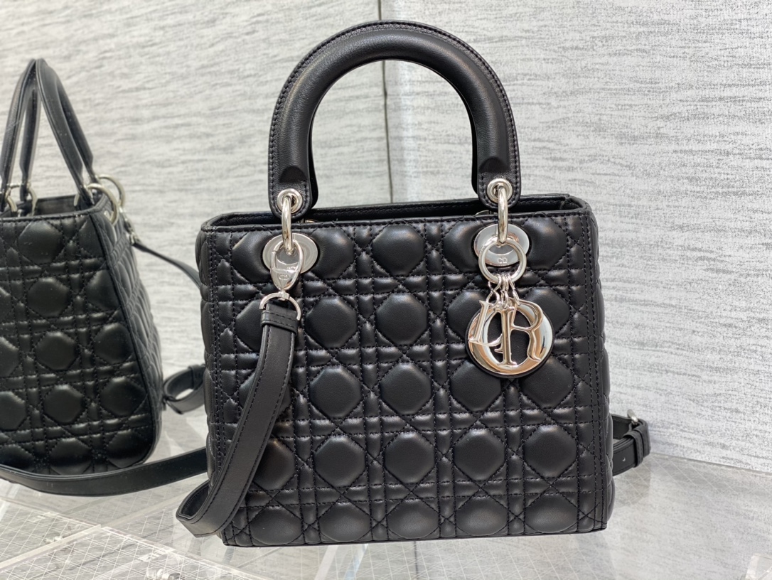 Lady Dior Small Bag in Black Sheepskin - Image 3