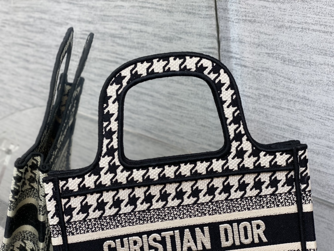 Dior Small Tote Bag in Black & White Houndstooth - Image 9