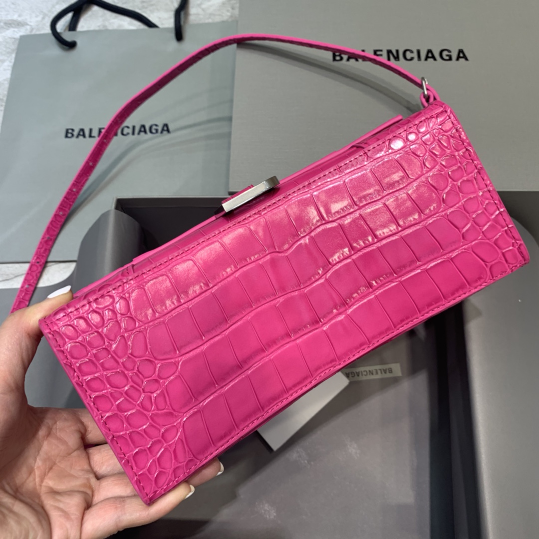 Balenciaga Small Hourglass Bag in Rose Red Crocodile Pattern - Image 5