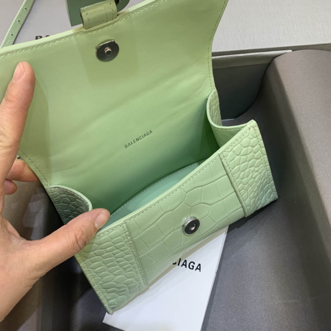 Balenciaga Mini Hourglass Bag in Mint Green Crocodile Pattern - Image 8