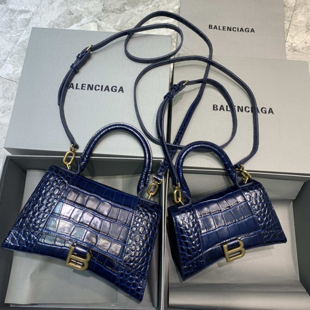 Balenciaga Mini Hourglass Bag in Navy Blue Crocodile Pattern - Image 10