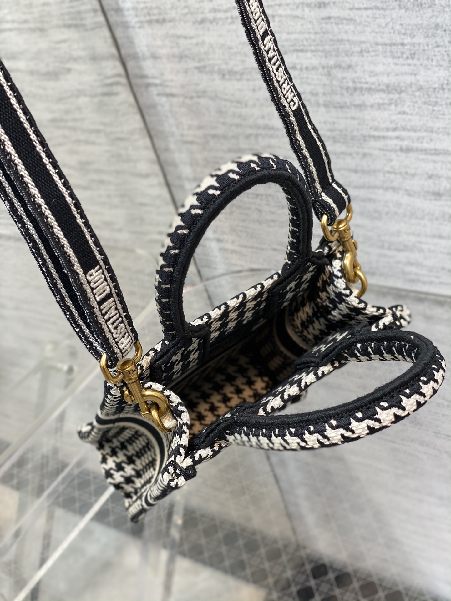 Dior Mini Tote Bag in Black &White Houndstooth - Image 7