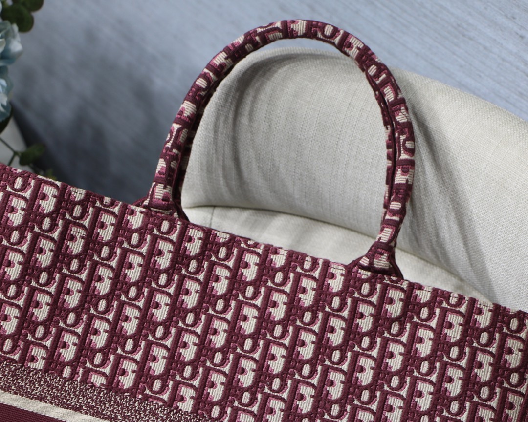 Dior Large Book Tote Bag in Dark Red Monogram - Image 4