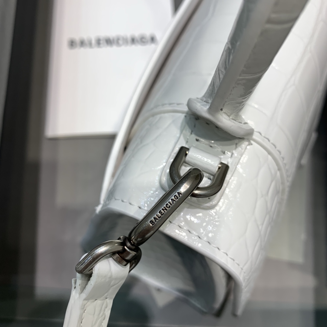 Balenciaga Mini Hourglass Bag in White Crocodile Pattern - Image 7