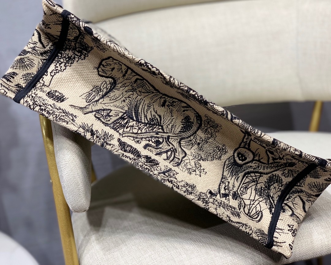 Dior Small Book Tote Bag in Black&White Tiger Embroidery - Image 10