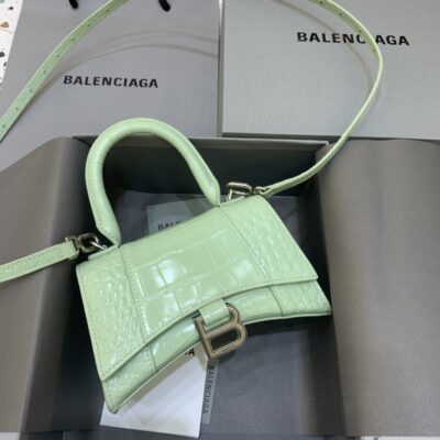Balenciaga Mini Hourglass Bag in Mint Green Crocodile Pattern