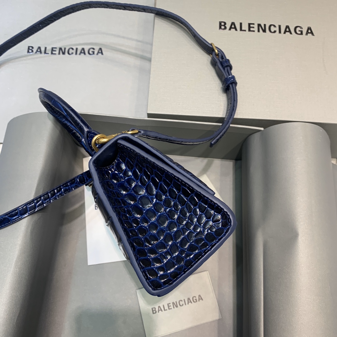 Balenciaga Mini Hourglass Bag in Navy Blue Crocodile Pattern - Image 9